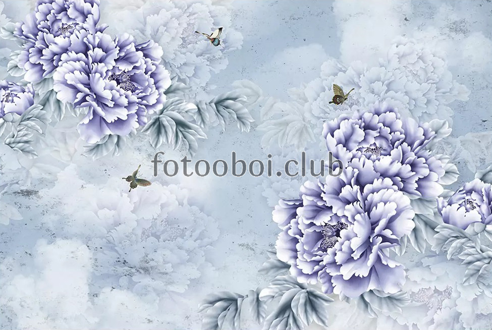 фиолетовые пионы, 3д, 3d, дизайнерские, цветы