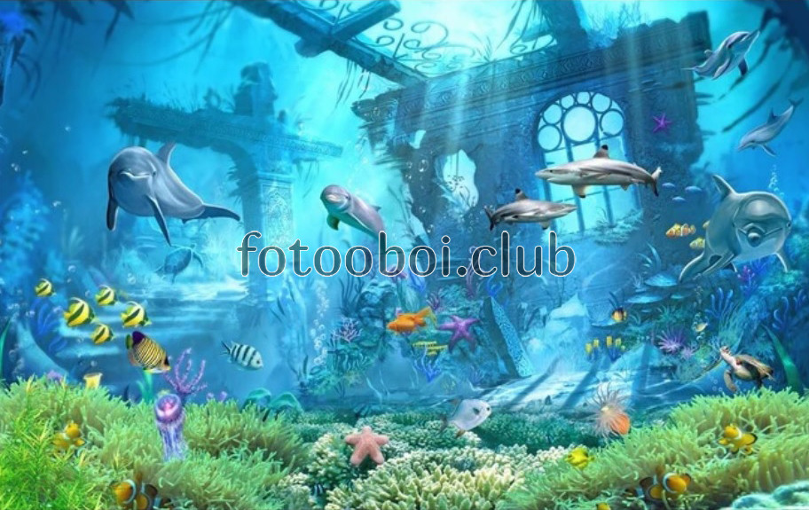 подводный мир, затонувший город, Атлантида, дельфины, развалины, рыбы, для мальчика, для девочки