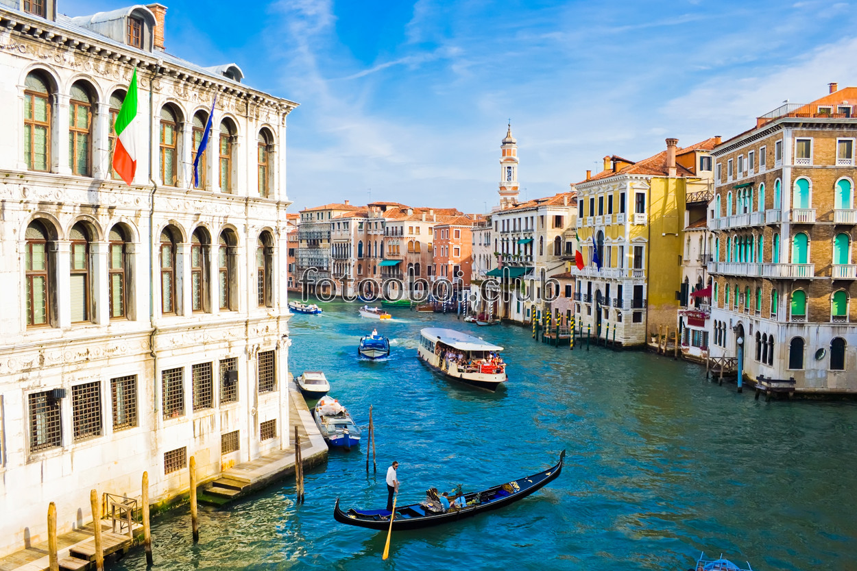 Венеция, река, дома, гондолы