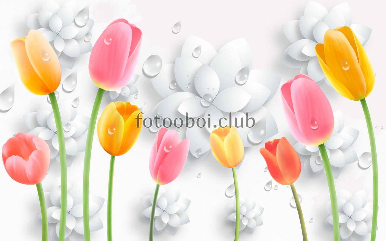 тюльпаны, капли, цветы, 3д,3d, букет, объемные цветы, объемные 