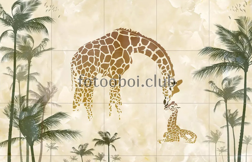 пальмы, жирафы, плитка, абстракция