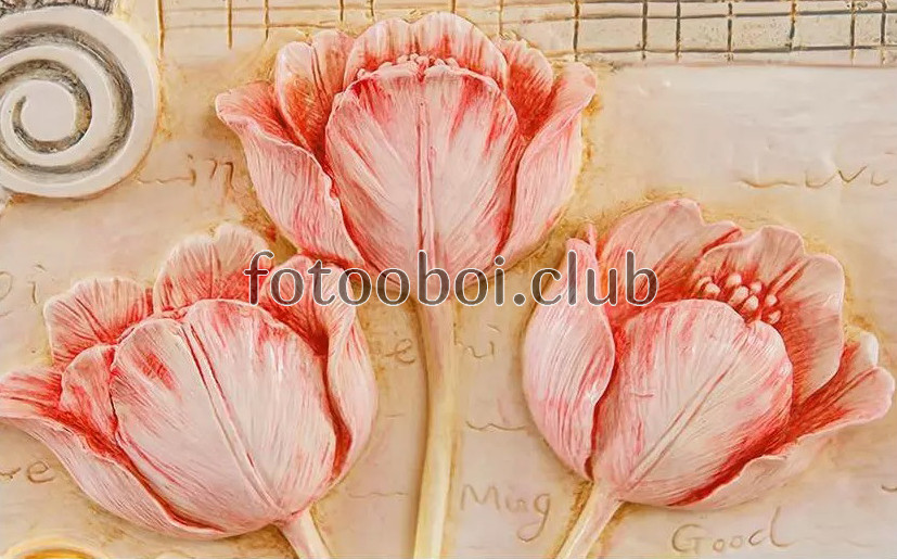 розовые тюльпаны, барельеф, плитка, 3д, 3D, дизайнерские