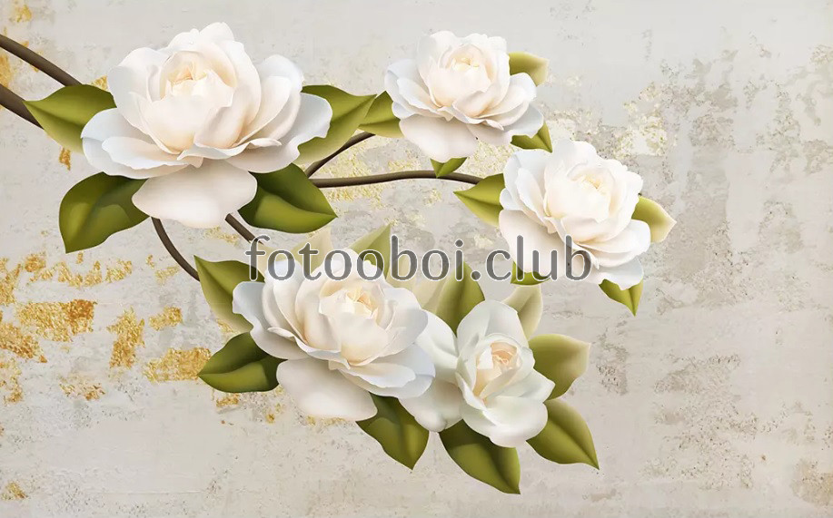 веточка, белые розы, дизайнерские 3д, 3d