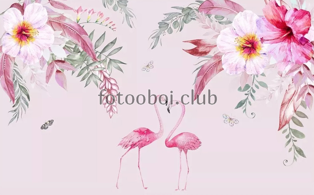 фламинго, цветы, розовые, дизайнерские