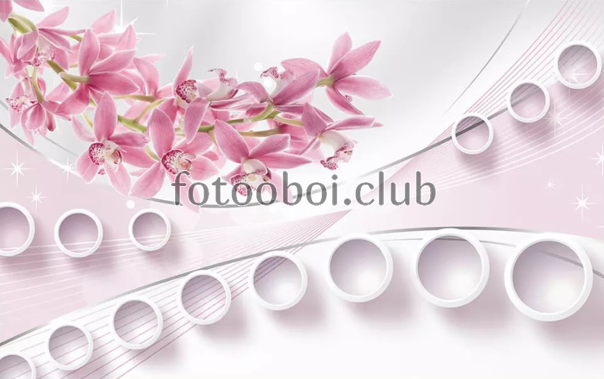 кольца, орхидеи, розовые, 3д, 3d, дизайнерские 