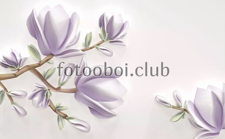 магнолии, 3д, 3d, фиолетовые, цветы