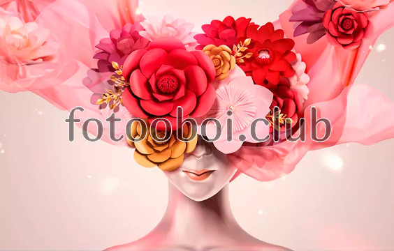 девушка, цветы, розовые, абстракция, 3д, 3d