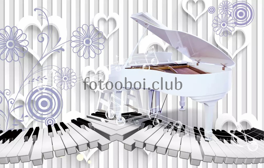 пианино, клавиши, сердечки, цветы, 3д, 3d, арт обои