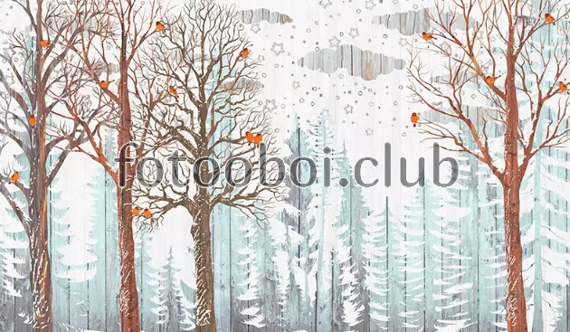 зимний лес, птицы, снегирь, природа, детские, для девочки, для мальчика, для подростка