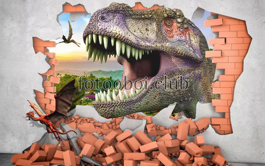 сломанная стена, динозавры, юрский период, детские, для мальчика, для подростка