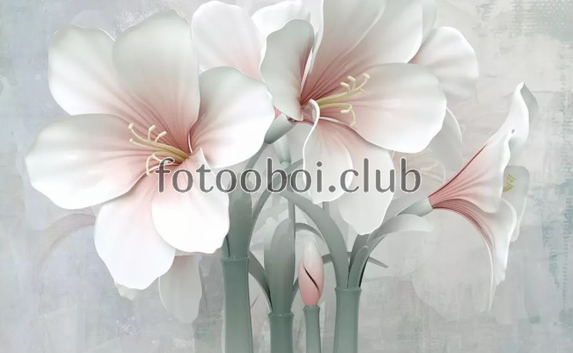 белые лилии, цветы, букет, 3д, 3d