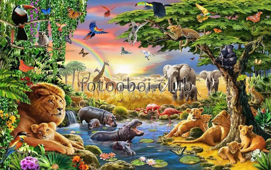 природа, джунгли, саванна, тигры, львы, птицы, звери, динозавры, детские, для мальчика, для девочки