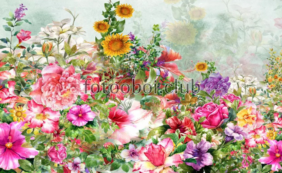 цветы, розы, пионы, лилии, букет, подсолнухи, 3д, 3d