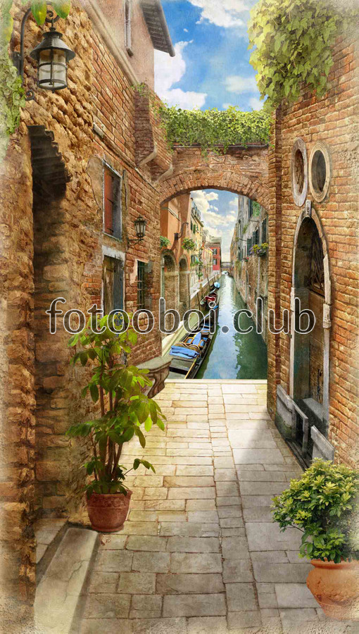 Дом, вода, море, гондола, Венеция, узкие, арка, природа, растения, кирпич, дизайнерские