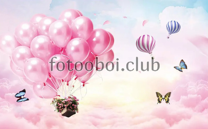 воздушные шары, шарики, бабочки, облака, детские, для девочки