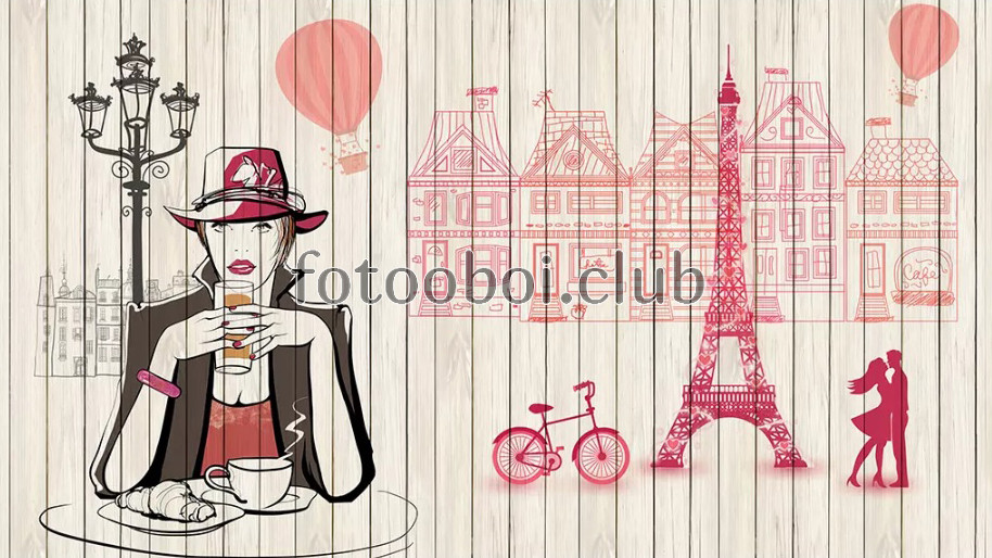 доски, Город, Париж, башня, кафе, девушка, абстракция, влюбленные, воздушные шары