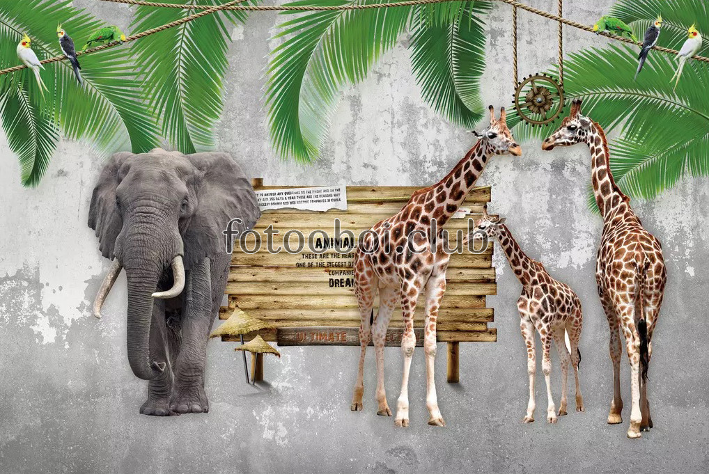 слон, жирафы, 3д, дизайнерские, детские, для мальчика, для девочки, для подростка, животные