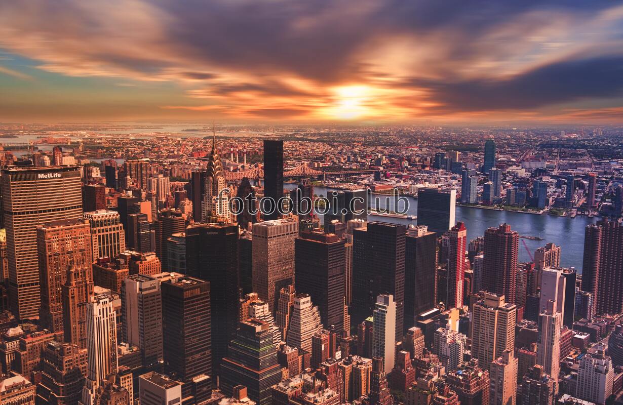 Нью-Йорк, закат, город, небоскребы, виды Нью-Йорка, манхэттен