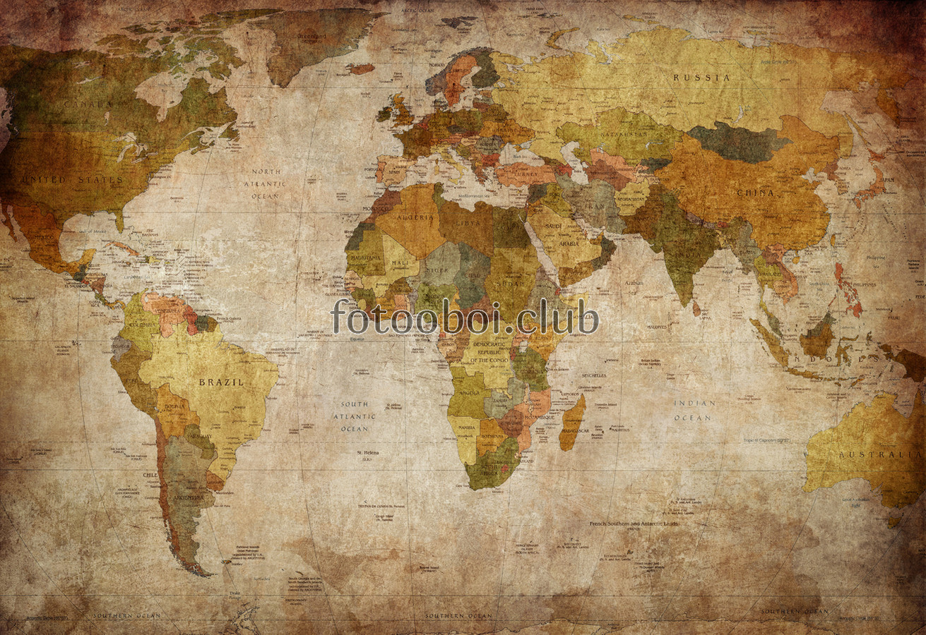 карта мира, старинные, сепия, коричневые, на стену, стена