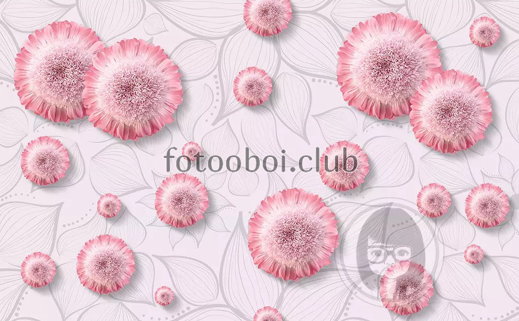 розовые цветы, узор, 3д, 3d, дизайнерские