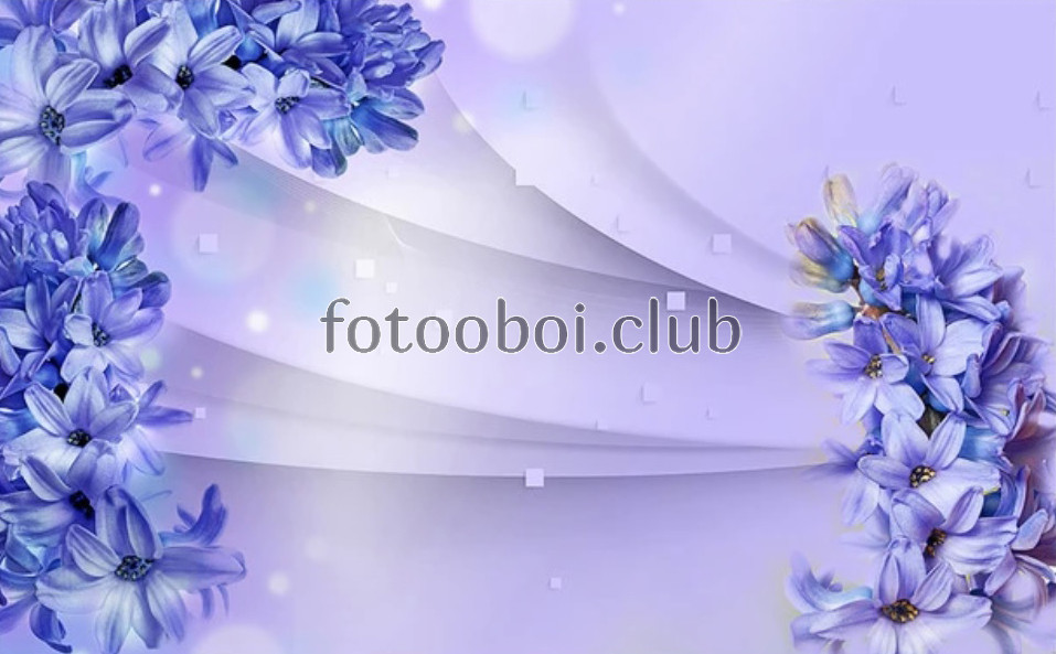 синие цветы, 3д, дизайнерские, шелк