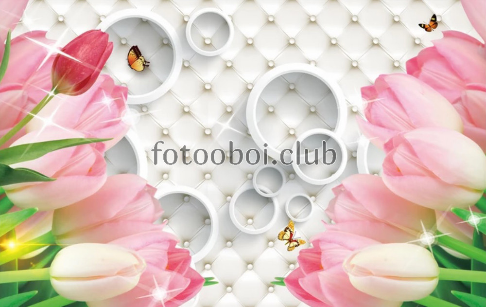 тюльпаны, кольца, бабочки, 3д, 3d, коретная стяжка