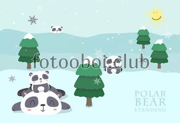 елки, сосны, снежинки, панды, детские, для мальчика, для девочки