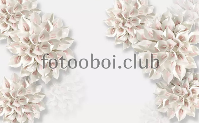 белые цветы, 3д, 3d, дизайнерские