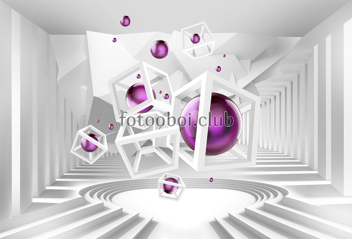 шары, кубы, коридор, 3д, 3d, абстракция