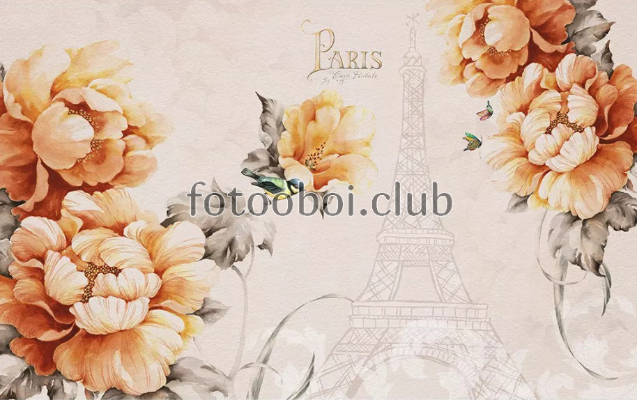 желтые, оранжевые, песочные, пионы, цветы, дизайнерские, башня, Париж