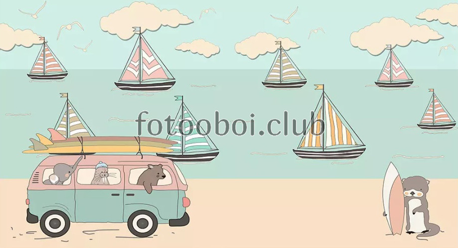 паруса, яхты, кораблики, море, океан, серфинг, звери, автобус, путешествие, детские, для мальчика