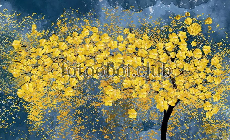 дерево, абстракция, живопись, картина маслом, осень, листья, 3д, 3D, цветы