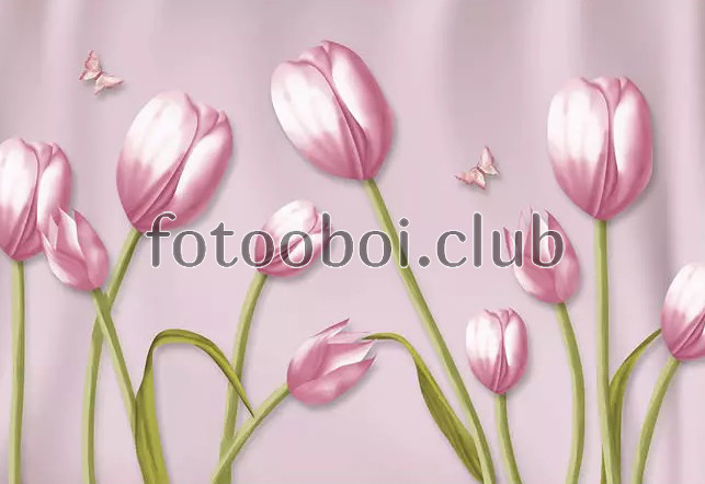 розовые тюльпаны, перламутровые, цветы, 3д, 3d