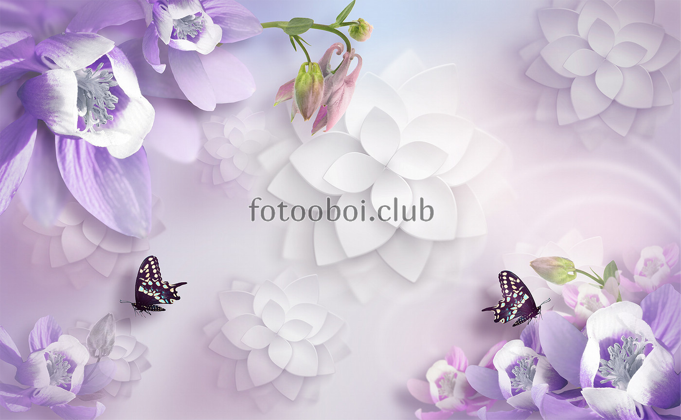 3д, 3d, расширяющие пространство, цветы, объемные, дизайнерские, бутоны, цветок, лотос, бабочки 