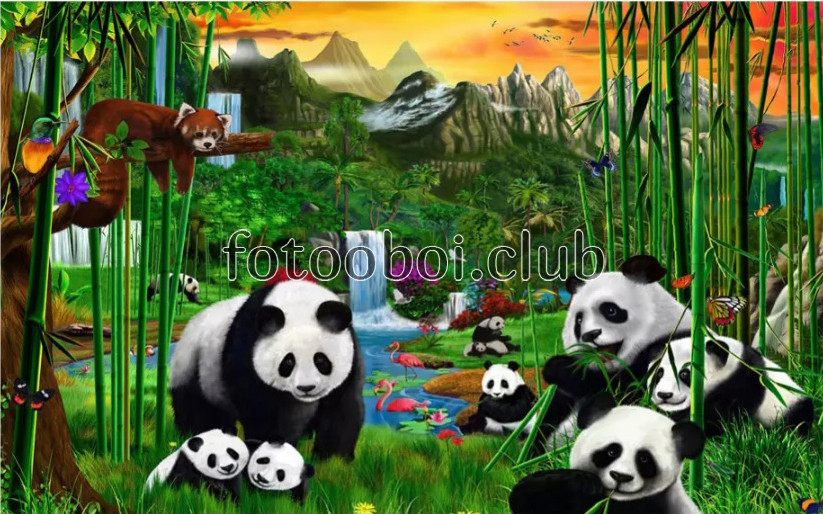 панды, бамбук, водопады, детские, для мальчика, для девочки