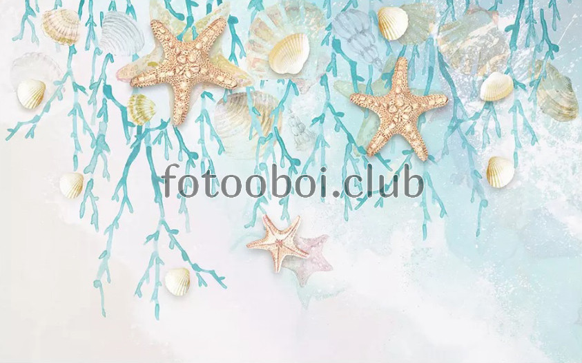 морские, подводный мир, морская звезда, ракушки, раковины, водоросли, корал, детские, для мальчика, для девочки