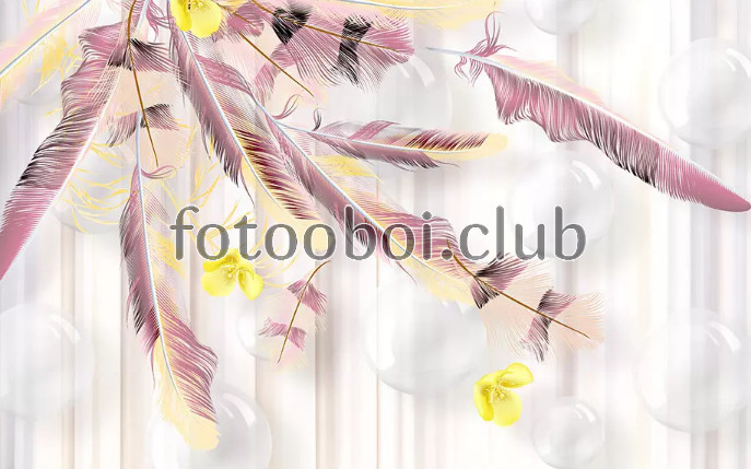 перья, цветы, шары, 3д, 3d, абстракция