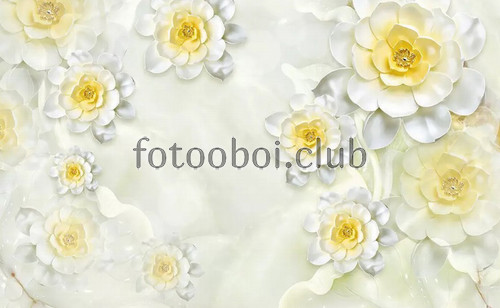 цветы, бело-желтые, белые, 3д, 3d, кувшинки, на стену, стена, дизайнерские