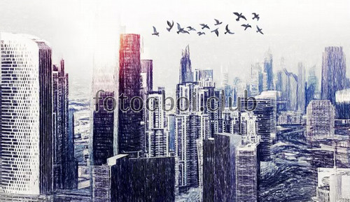 город нарисованный ручкой, небоскребы