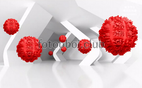 красные шары, коридор, абстракция, 3д, 3d