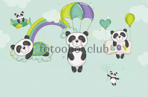 радуга, воздушные шарики, детские, панда, парашютист