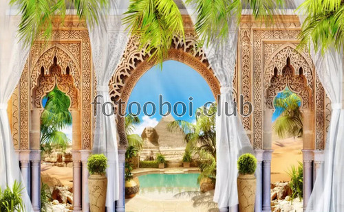 арки, восточные, Египет, пирамиды, дизайнерские, бассейн, оазис, пальмы