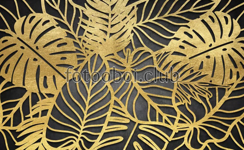 тропические листья, папоротник, золото, абстракция