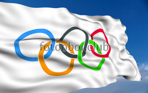 флаг, олимпиада, кольца, на стену, стена