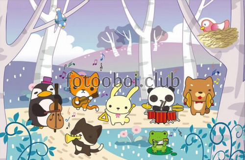 кот, панда, пингвин, музыка, группа, лес, детские, для мальчика, для девочки
