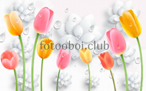 тюльпаны, капли, цветы, 3д,3d, букет, объемные цветы, объемные 