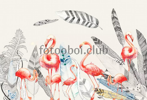 перья, розовые фламиго, абстракция, 3д, 3d