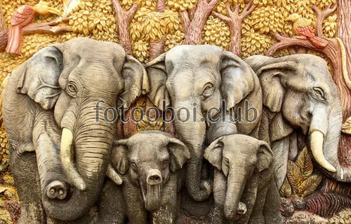 слоны, семья слонов, 3д, 3d, дизайнерские, на стену, стена