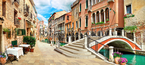 дизайнерские, Венеция, мостик, лестница, дома, река, кафе