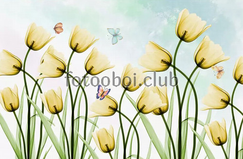 желтые тюльпаны, живопись, дизайнерские, поле